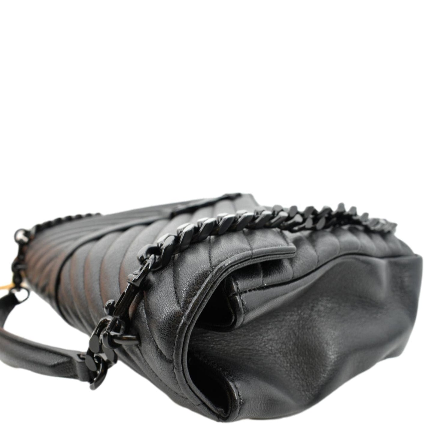 SAINT LAURENT College Large Lambskin Leather Shoulder Chain Bag Black