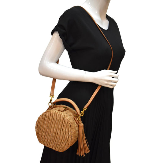 SAINT LAURENT Mica Wicker Leather Crossbody Bag Beige