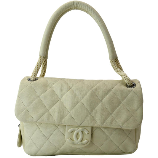 CHANEL Rope Handle Flap Chevre Leather Shoulder Bag White