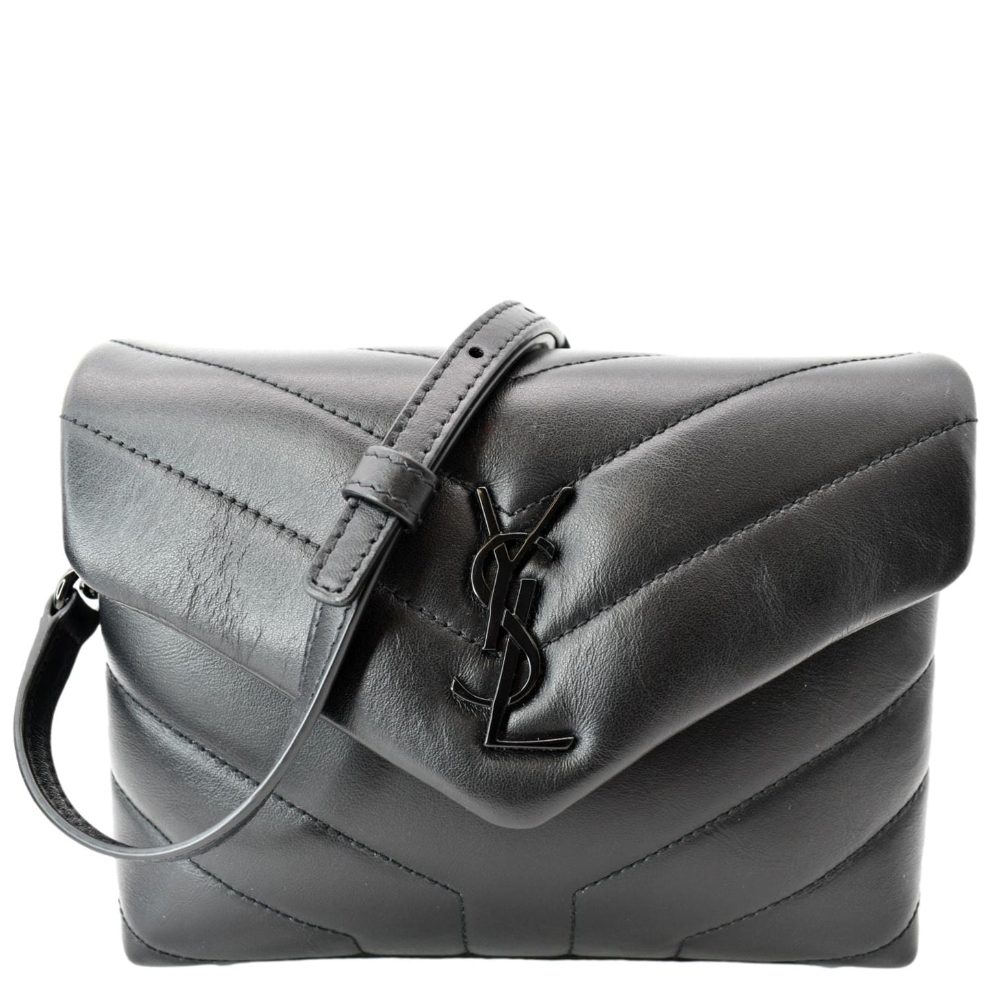SAINT LAURENT Loulou Toy Matelasse Leather Crossbody Bag Black