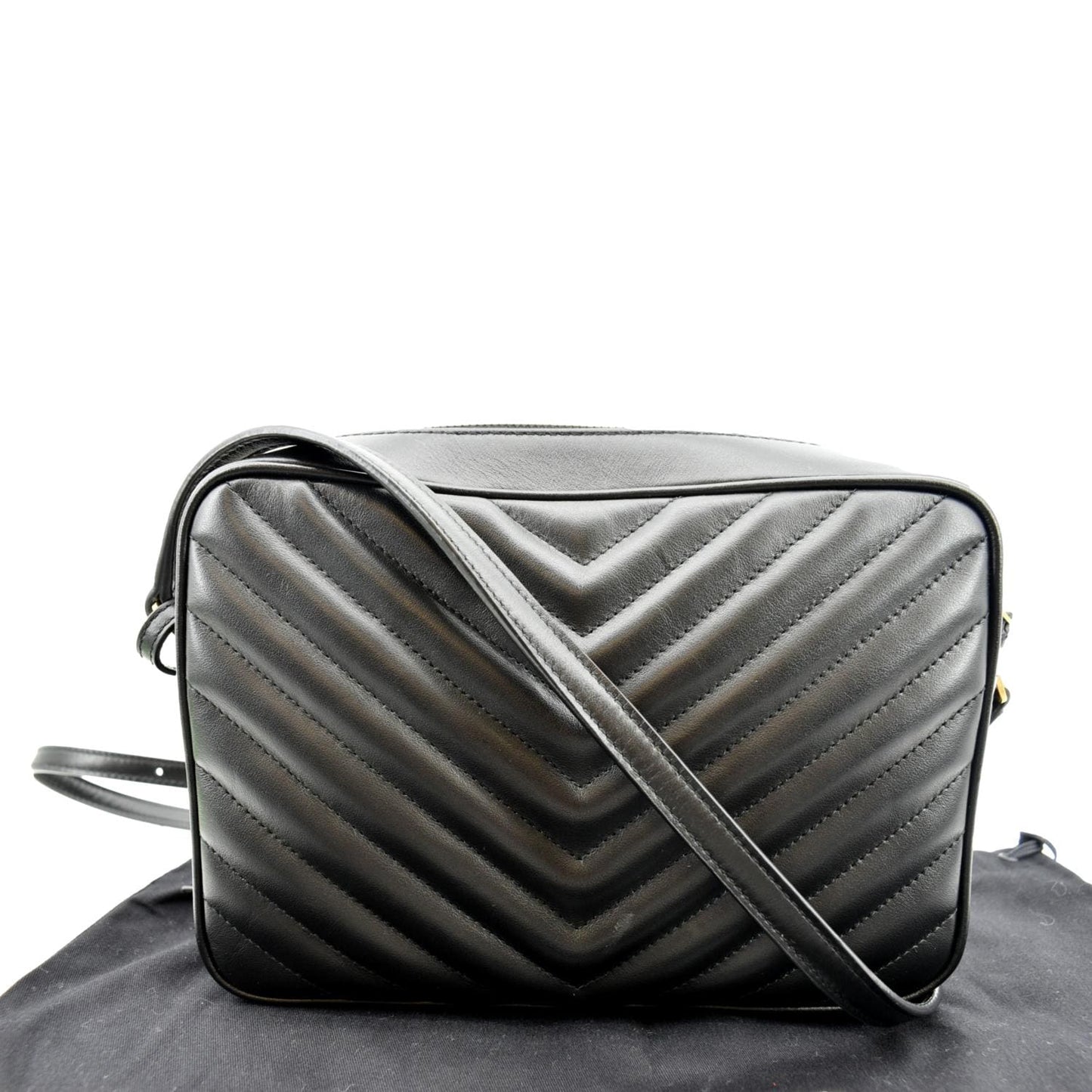 SAINT LAURENT Lou Chevron Leather Camera Crossbody Bag Black