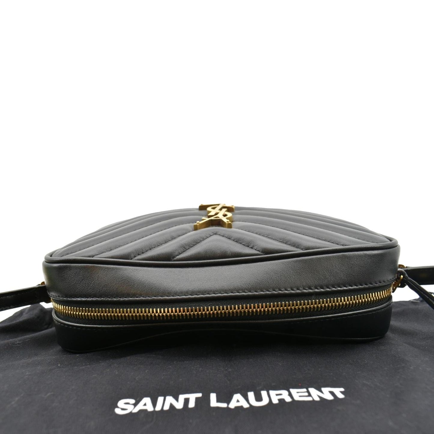 SAINT LAURENT Lou Chevron Leather Camera Crossbody Bag Black