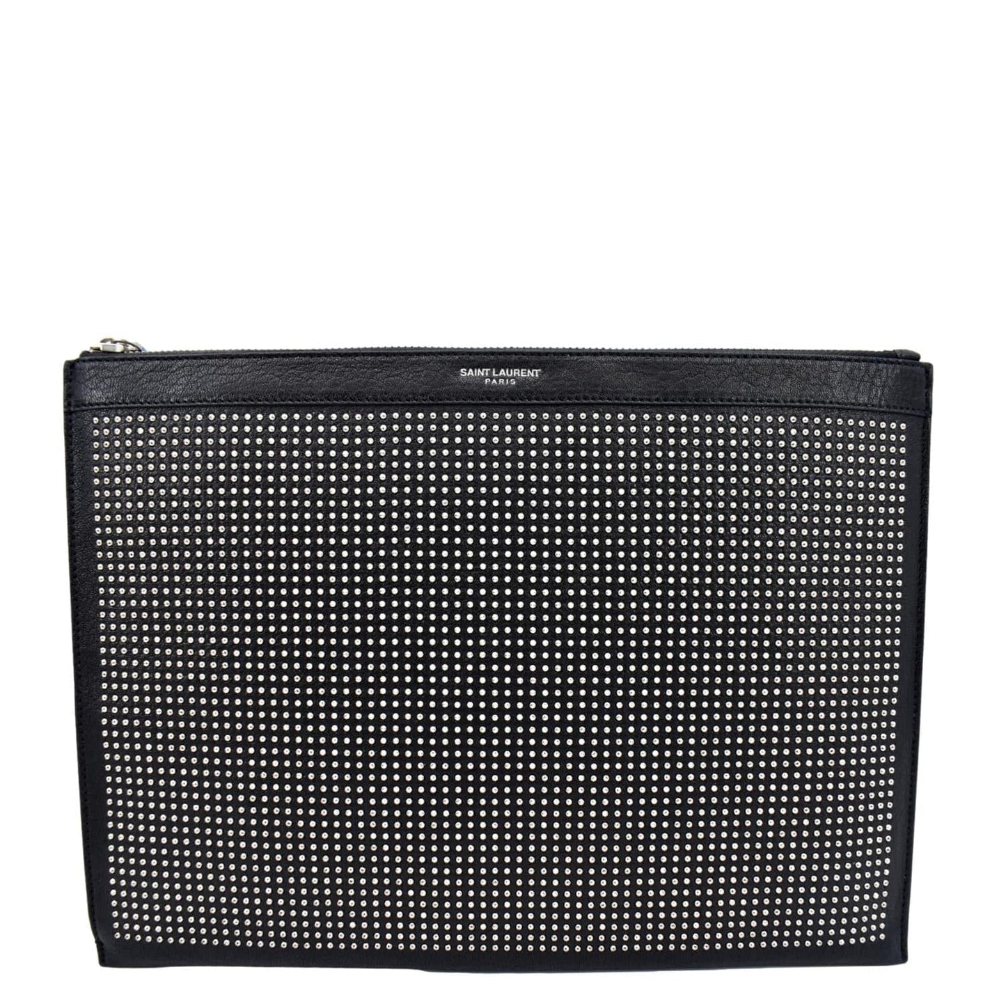 SAINT LAURENT Zip Studded Leather Pouch Black