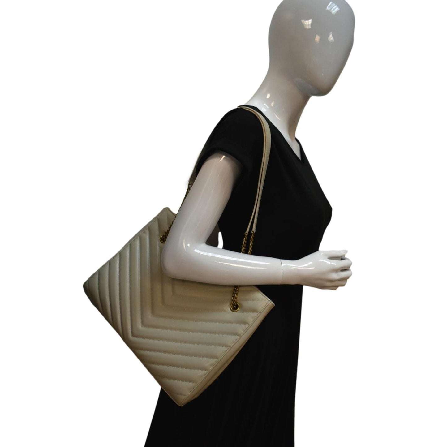 SAINT LAURENT Tribeca Medium Grain De Poudre Leather Shoulder Bag White