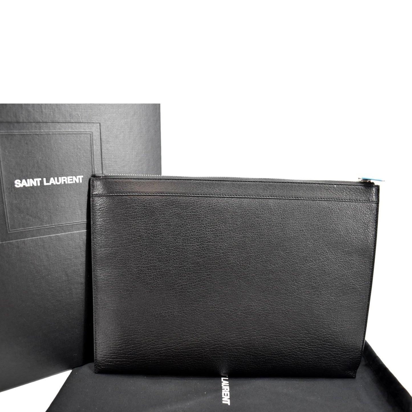 SAINT LAURENT Zip Studded Leather Pouch Black
