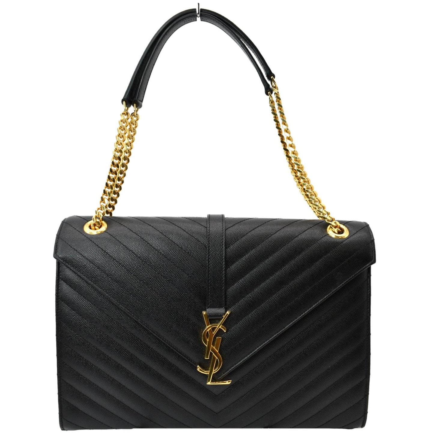 SAINT LAURENT Large Envelope Mix Matelasse Grain De Poudre Chain Shoulder Bag Black