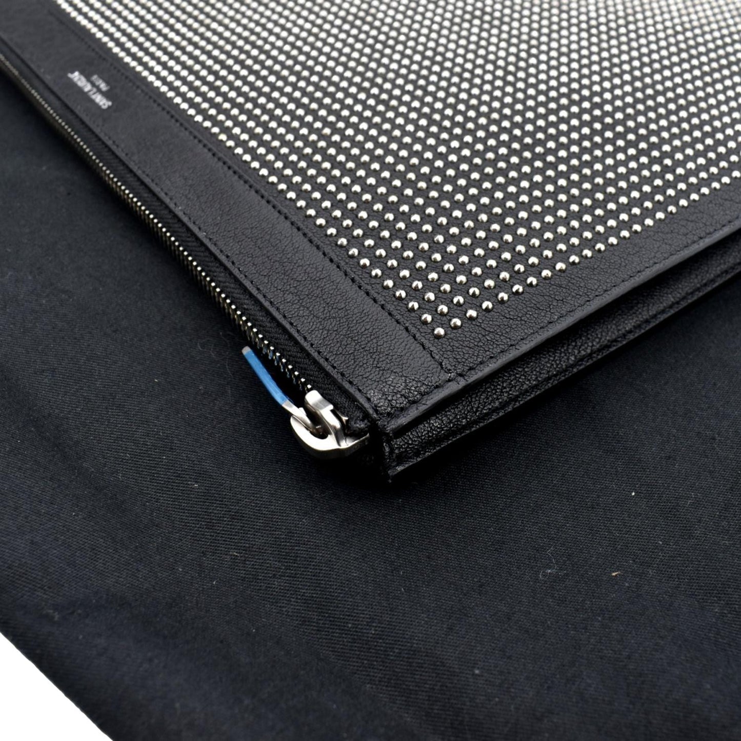 SAINT LAURENT Zip Studded Leather Pouch Black