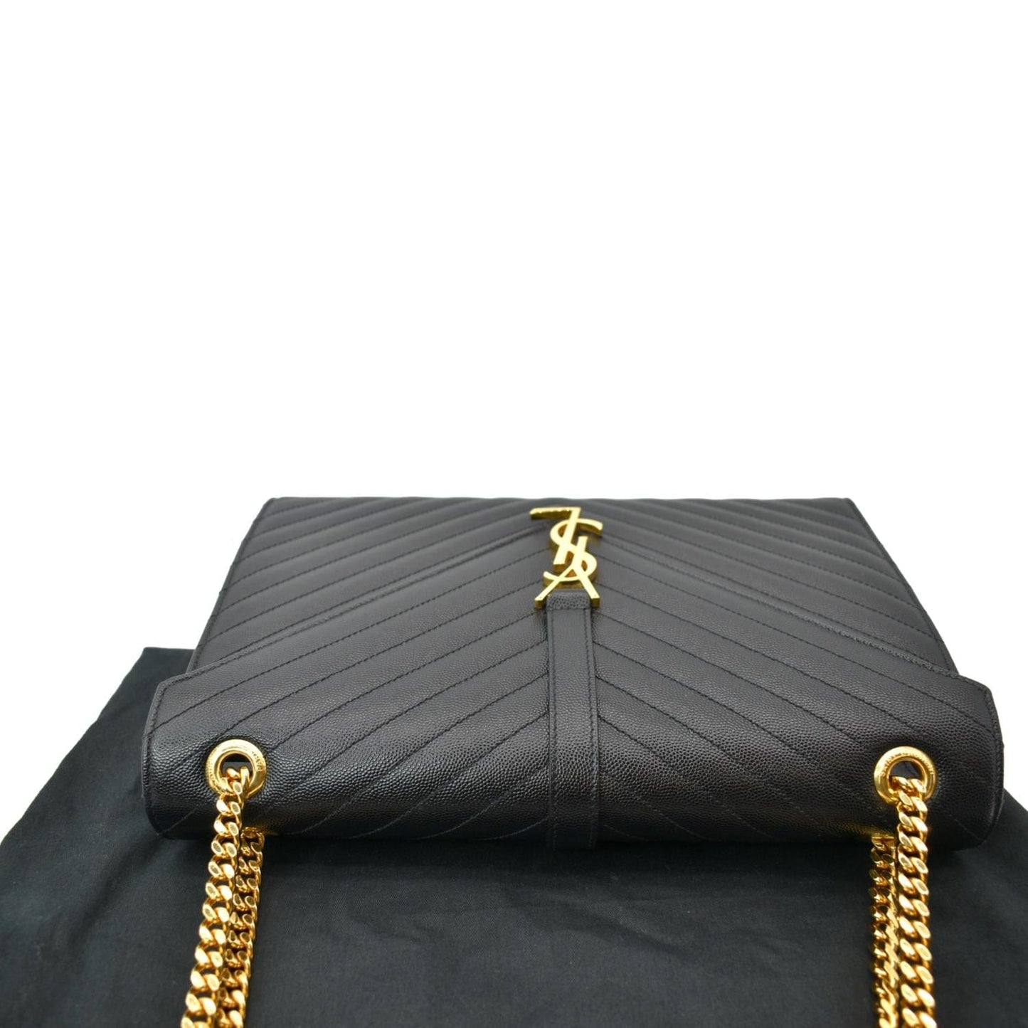 SAINT LAURENT Large Envelope Mix Matelasse Grain De Poudre Chain Shoulder Bag Black