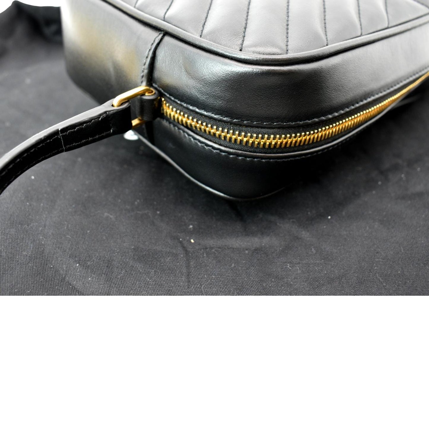 SAINT LAURENT Lou Chevron Leather Camera Crossbody Bag Black