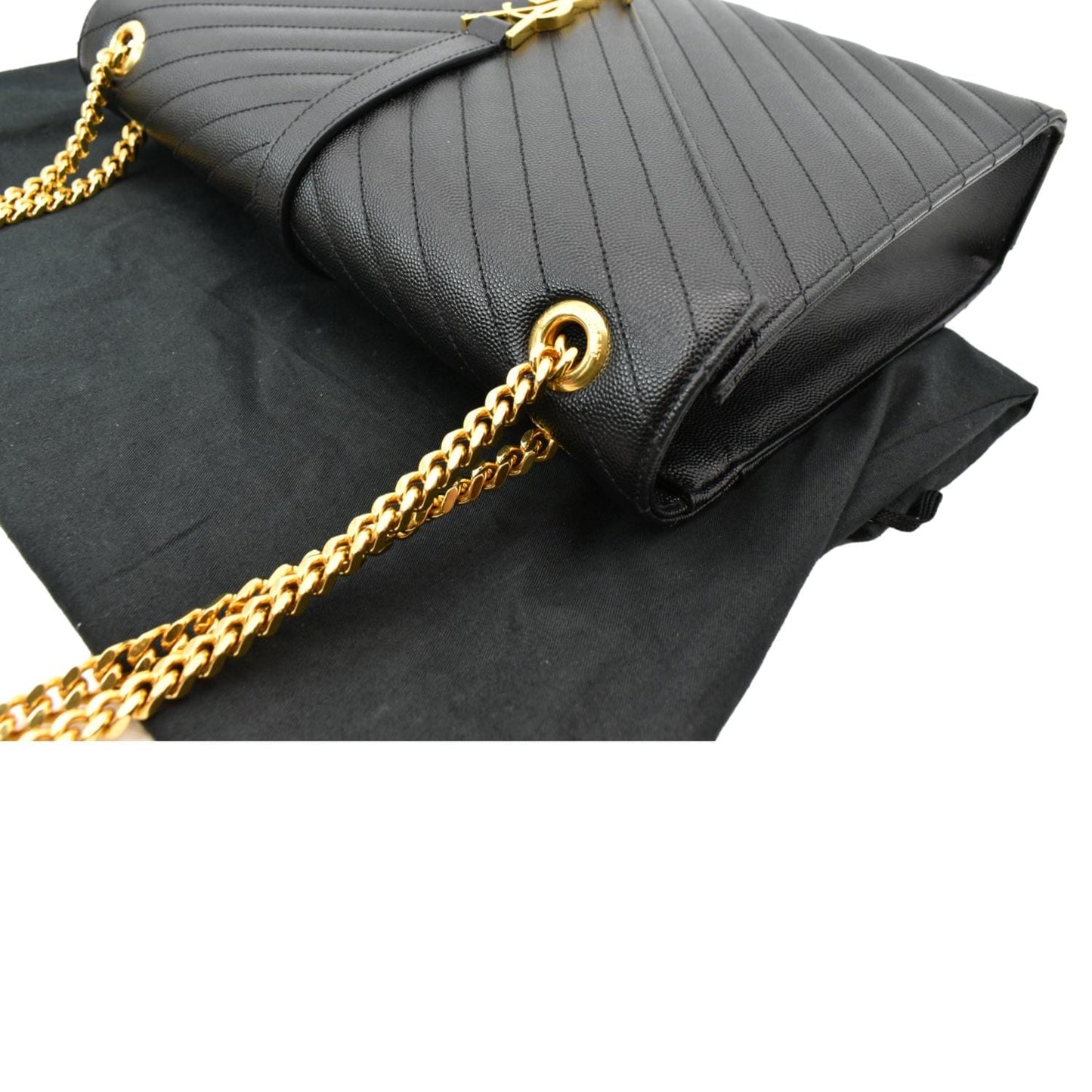 SAINT LAURENT Large Envelope Mix Matelasse Grain De Poudre Chain Shoulder Bag Black