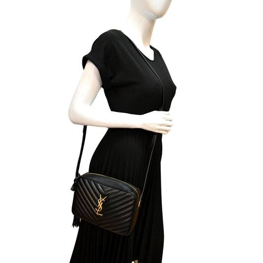 SAINT LAURENT Lou Chevron Leather Camera Crossbody Bag Black