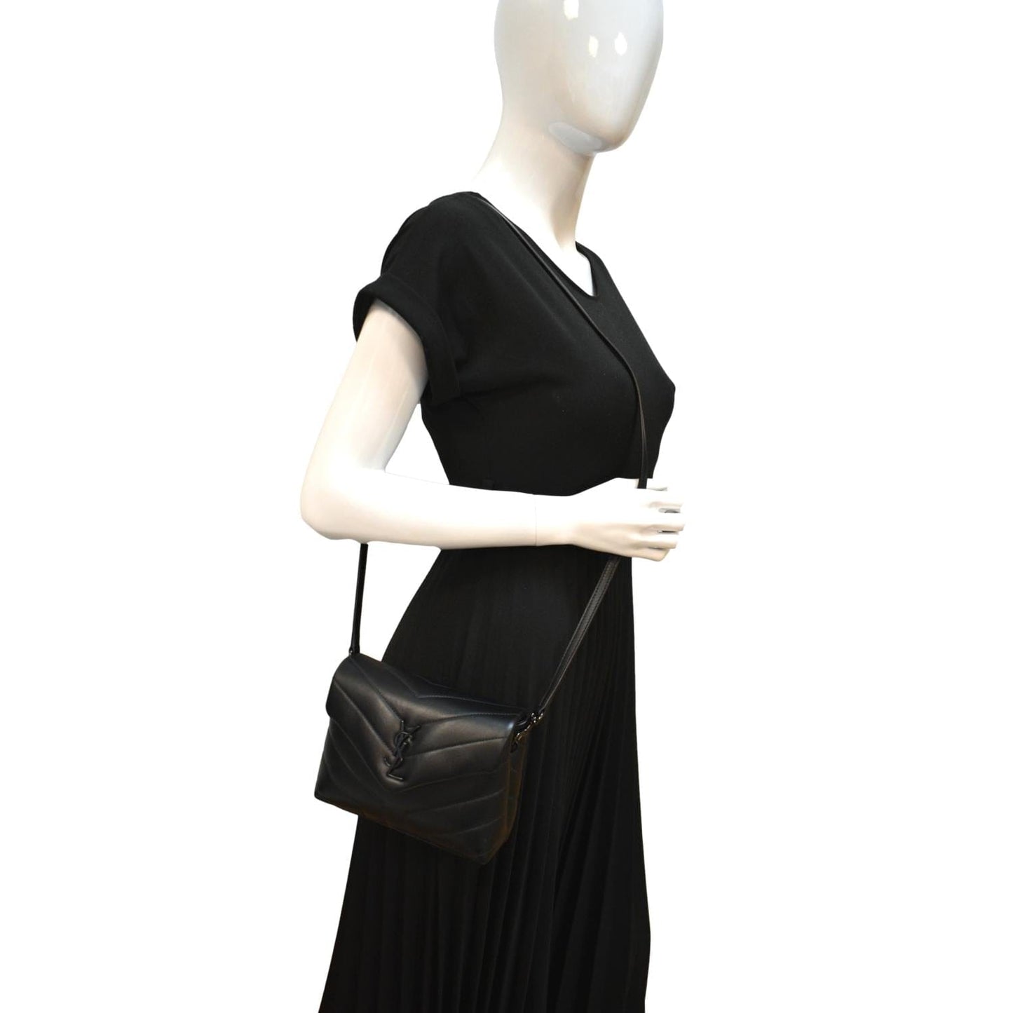 SAINT LAURENT Loulou Toy Matelasse Leather Crossbody Bag Black