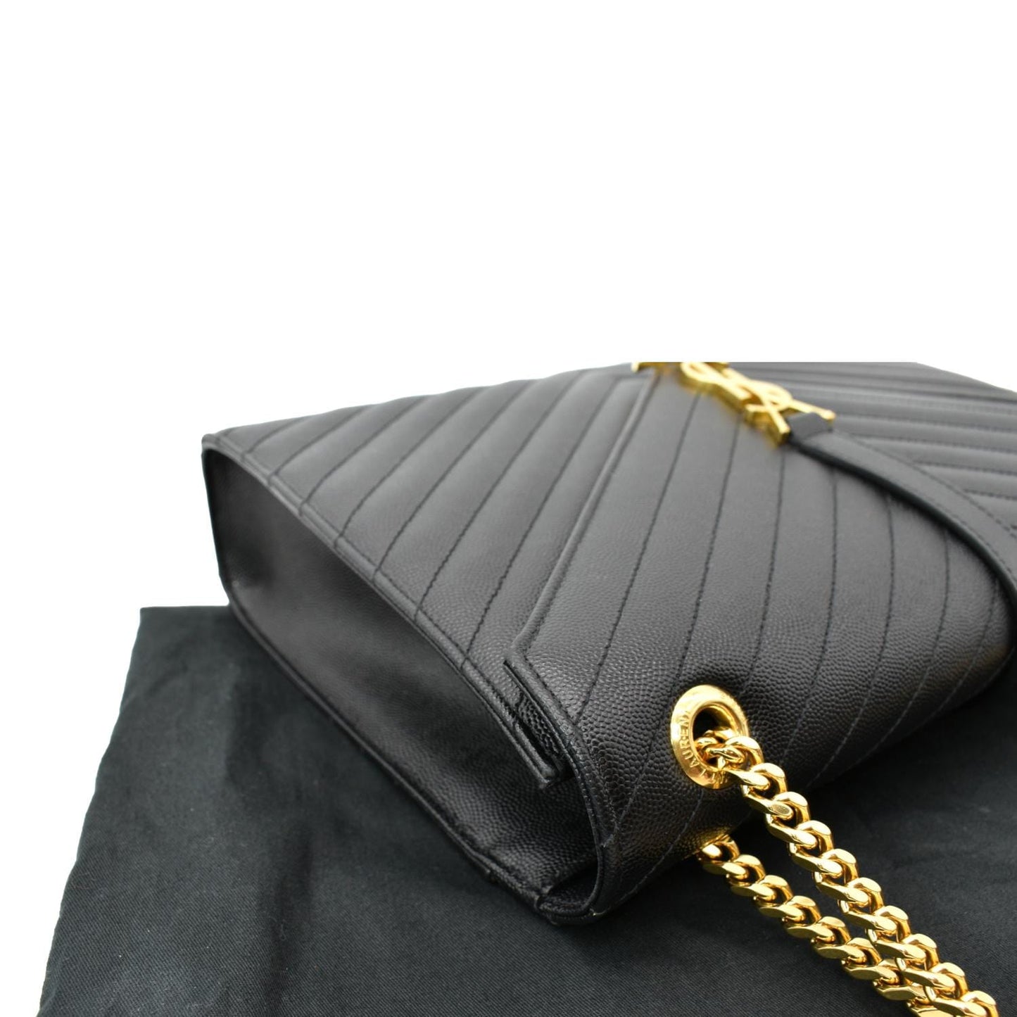 SAINT LAURENT Large Envelope Mix Matelasse Grain De Poudre Chain Shoulder Bag Black