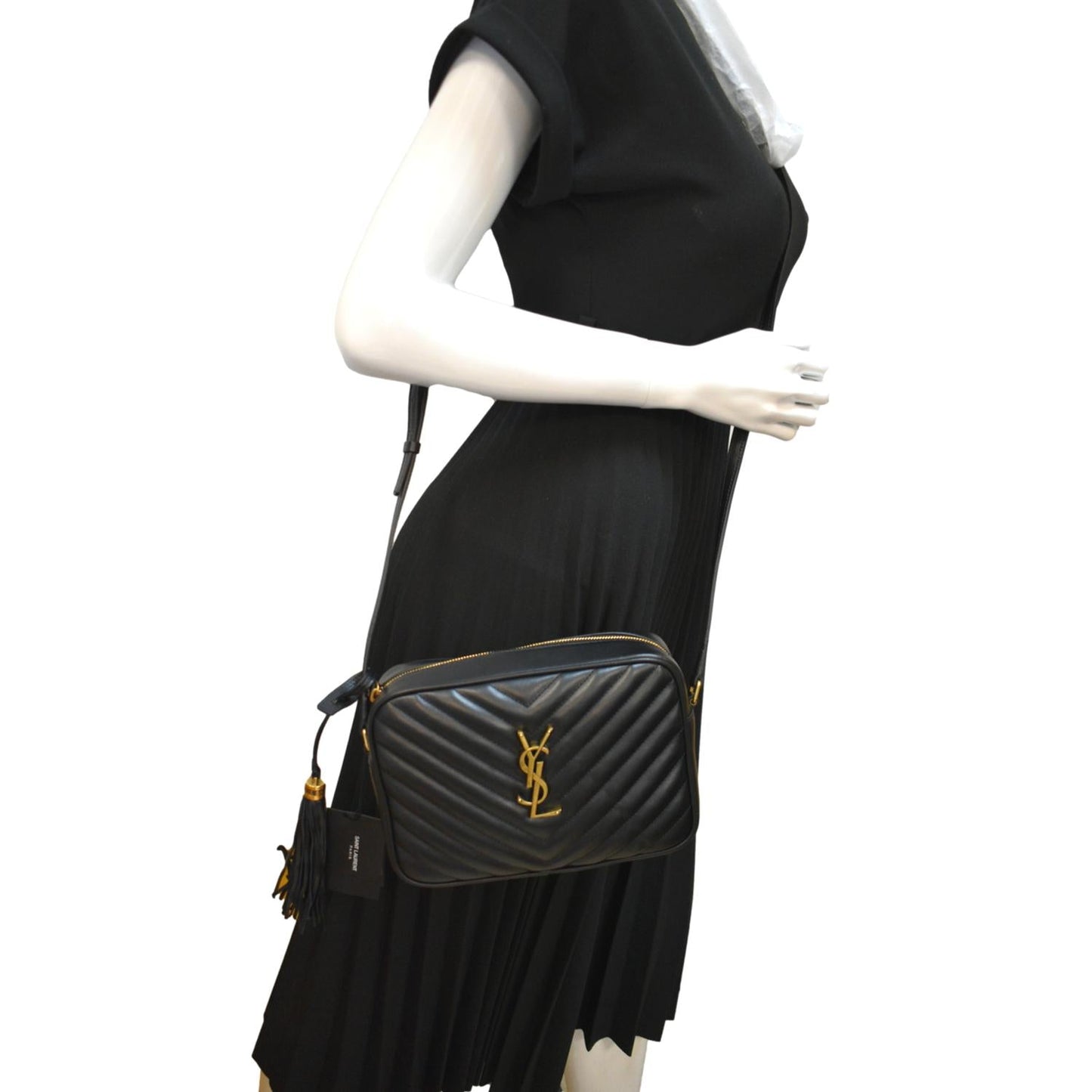 SAINT LAURENT Lou Chevron Leather Camera Crossbody Bag Black