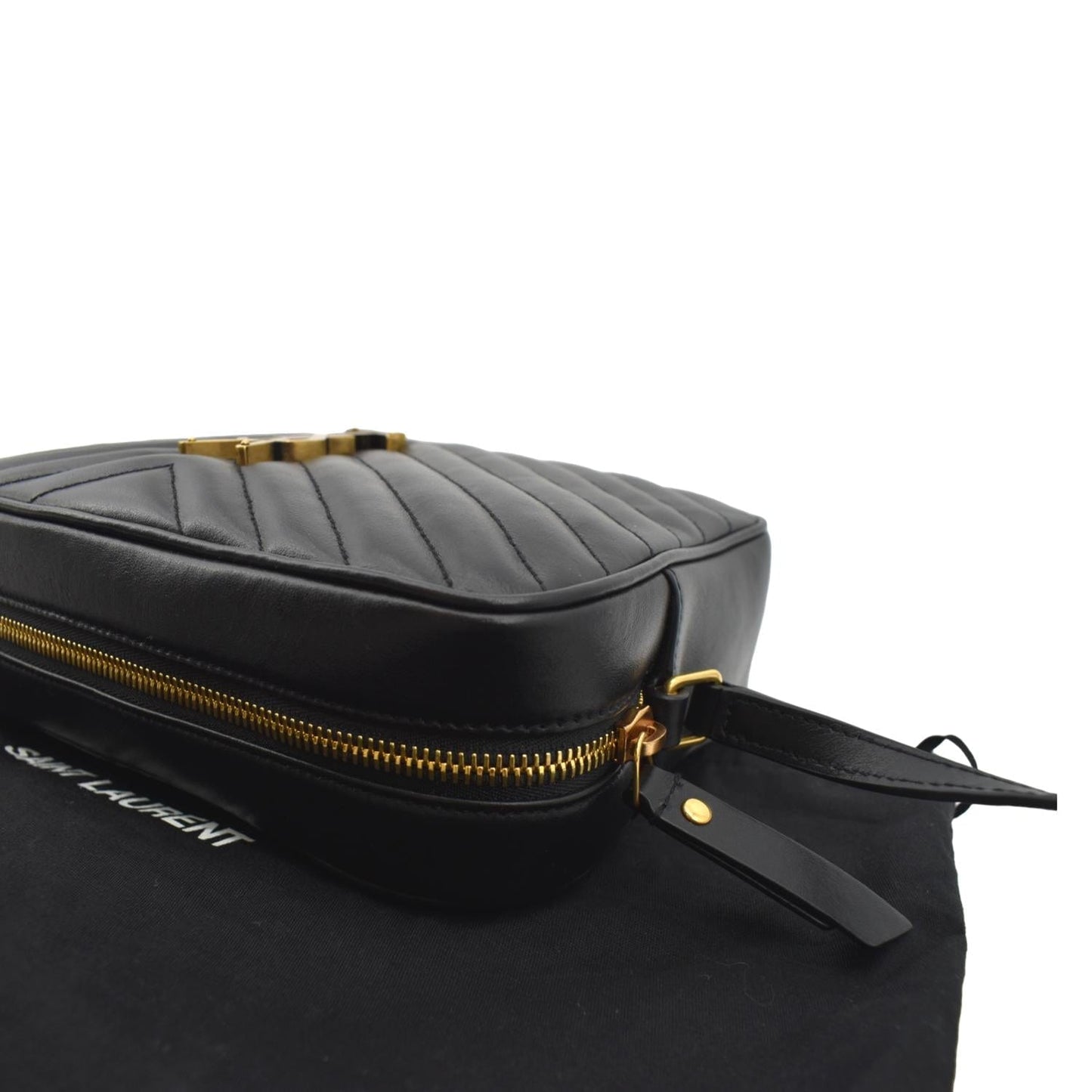 SAINT LAURENT Lou Camera Chevron Leather Crossbody Bag Black