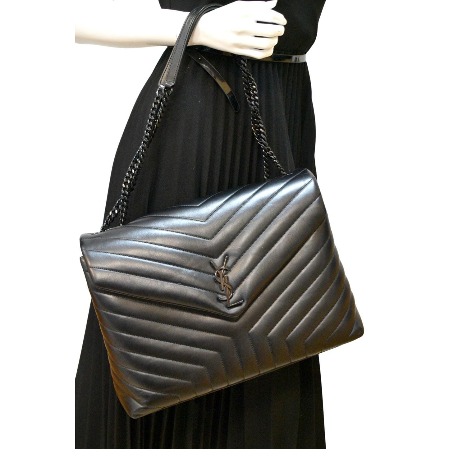 SAINT LAURENT Large Loulou Matelasse Leather Chain Shoulder Bag Black