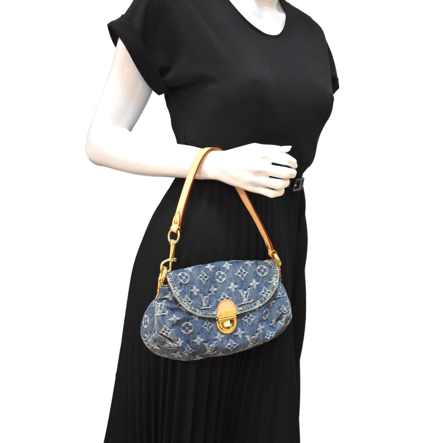 LOUIS VUITTON Mini Pleaty Monogram Denim Shoulder Handbag Blue