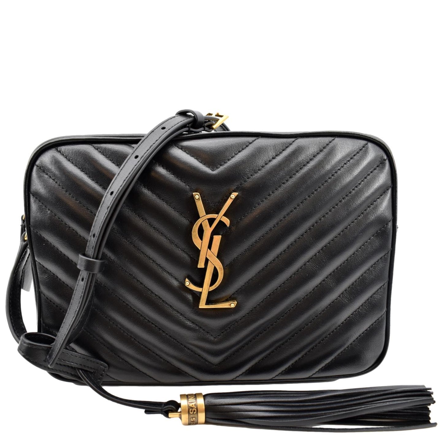 SAINT LAURENT Lou Camera Chevron Leather Crossbody Bag Black