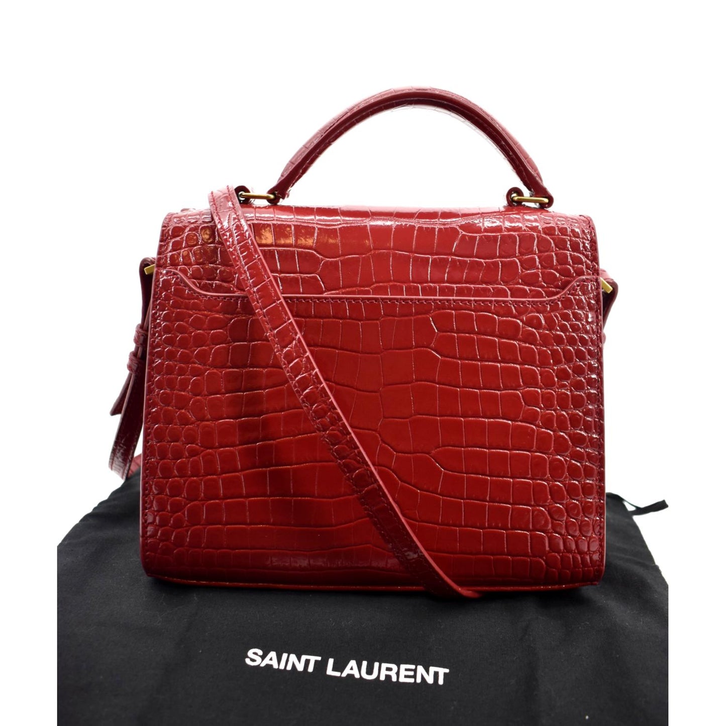 SAINT LAURENT Cassandra Top Handle Embossed Leather Shoulder Bag Red