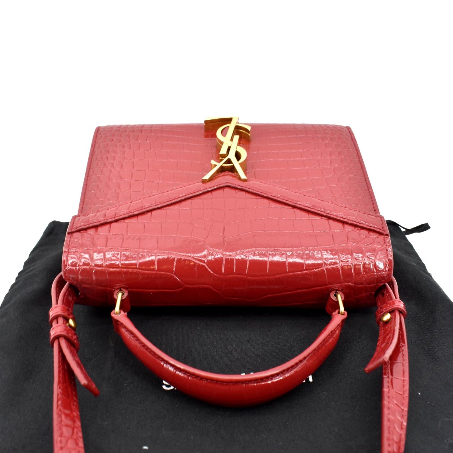 SAINT LAURENT Cassandra Top Handle Embossed Leather Shoulder Bag Red