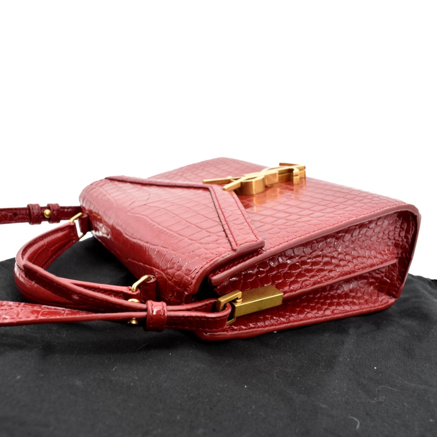SAINT LAURENT Cassandra Top Handle Embossed Leather Shoulder Bag Red