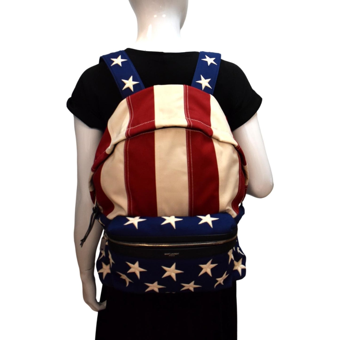 SAINT LAURENT American Flag Canvas Backpack Bag Red