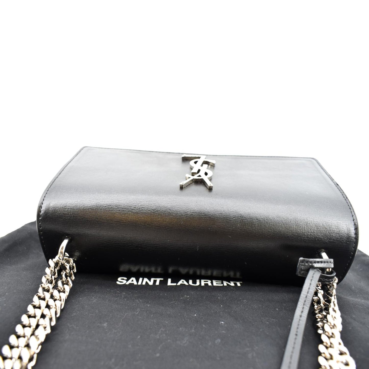 SAINT LAURENT Sunset Calfskin Leather Chain Shoulder Bag Black