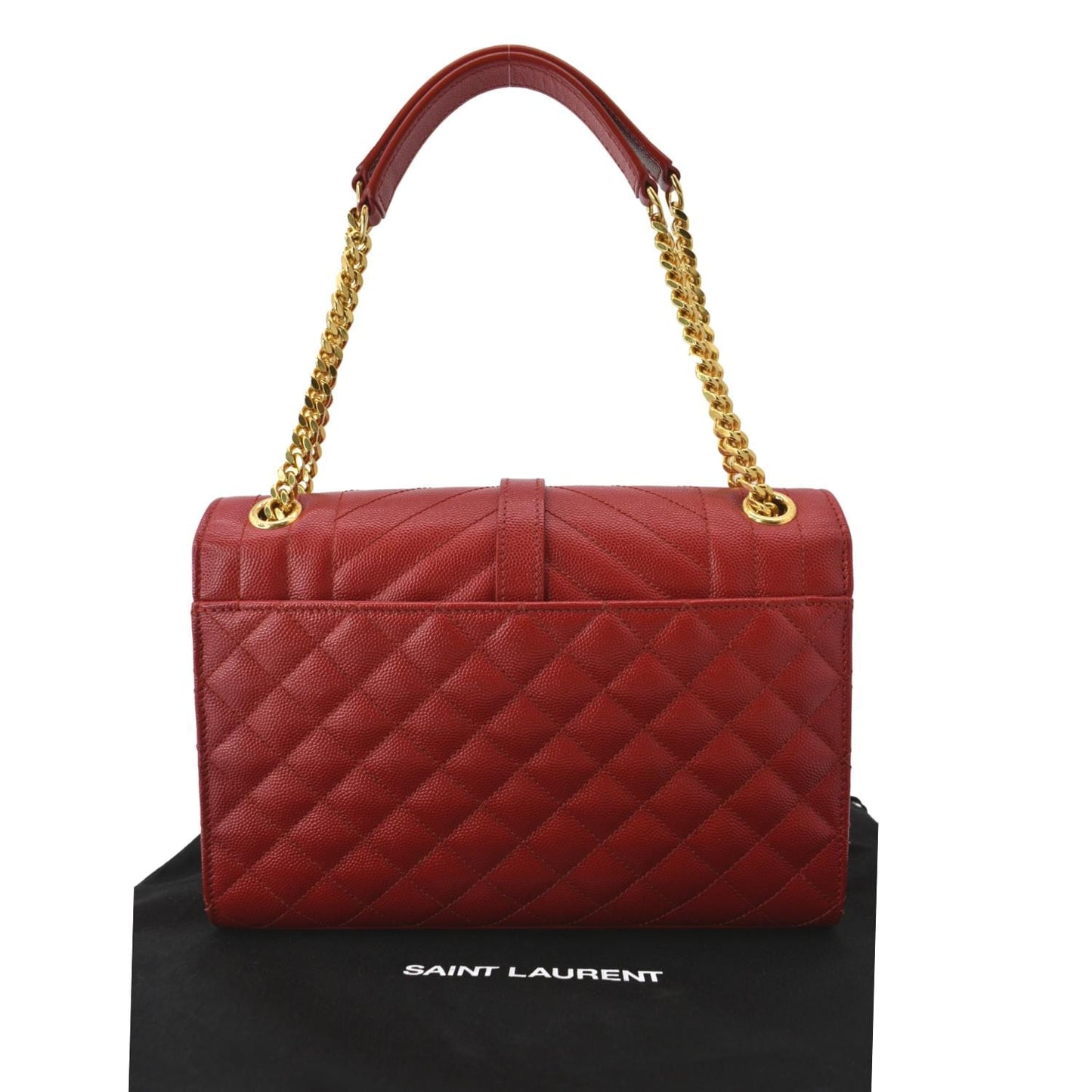 SAINT LAURENT Medium Envelope Leather Chain Shoulder Bag Red