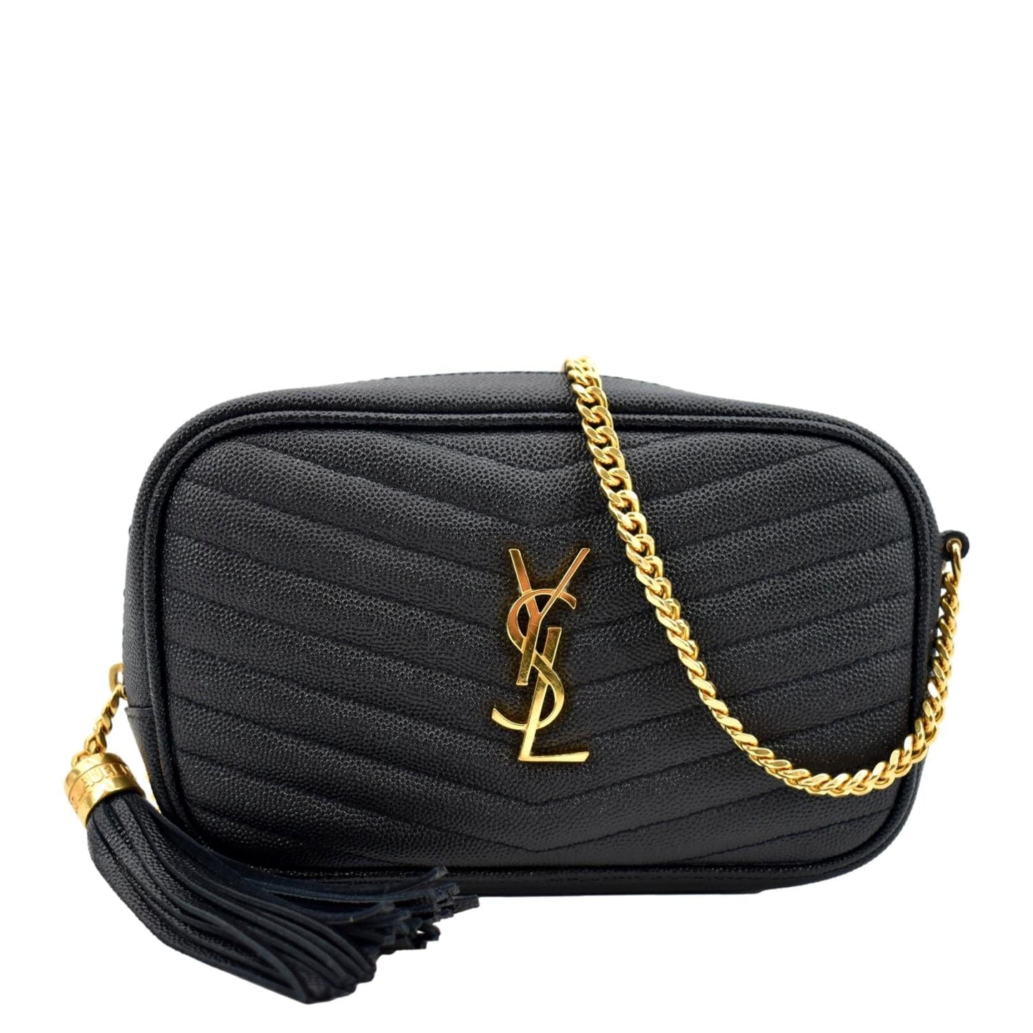SAINT LAURENT Lou Chevron Leather Camera Crossbody Bag Black