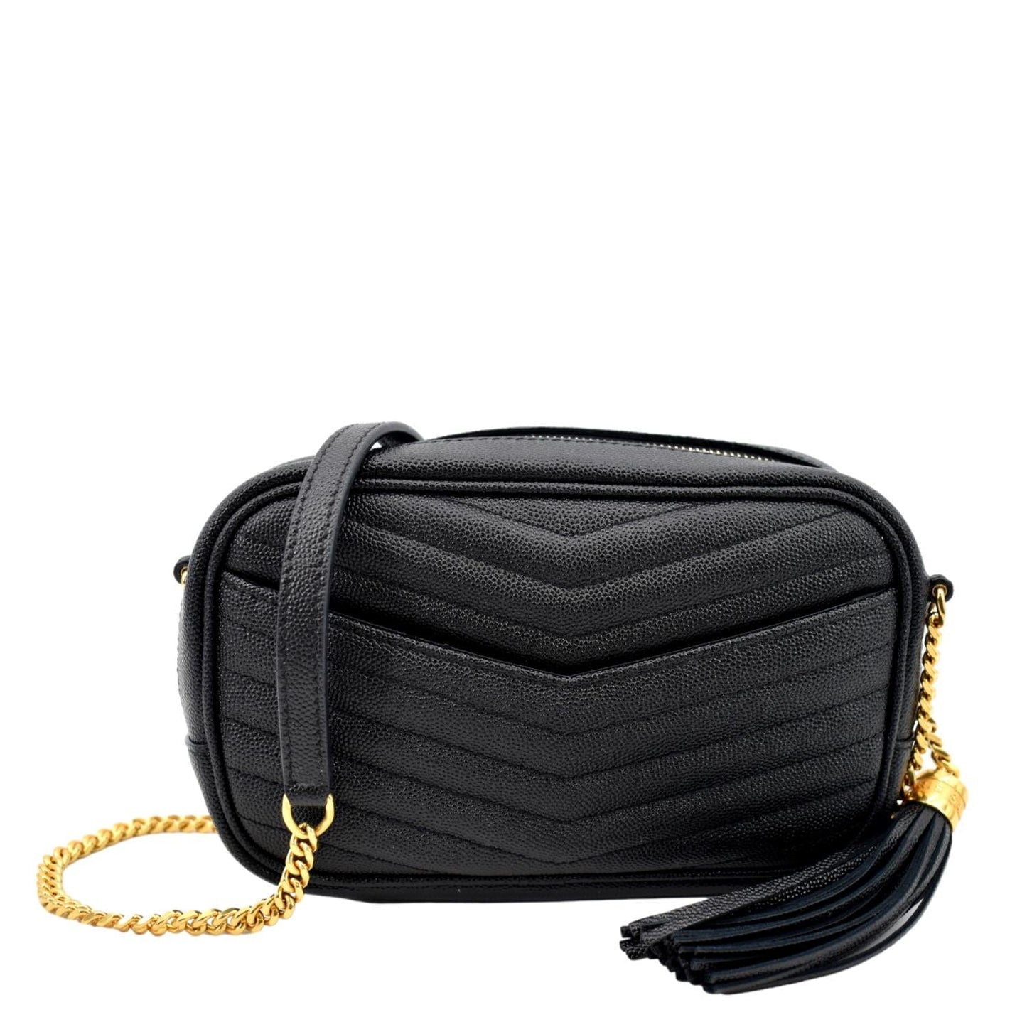 SAINT LAURENT Lou Chevron Leather Camera Crossbody Bag Black