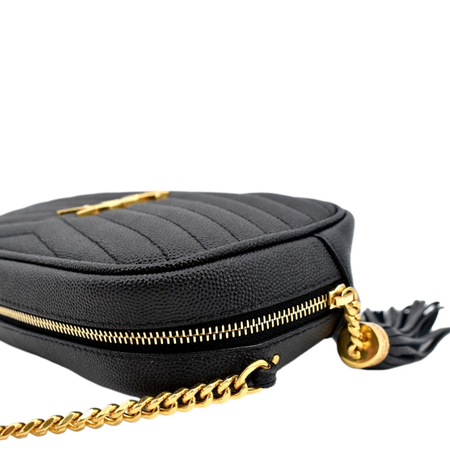 SAINT LAURENT Lou Chevron Leather Camera Crossbody Bag Black