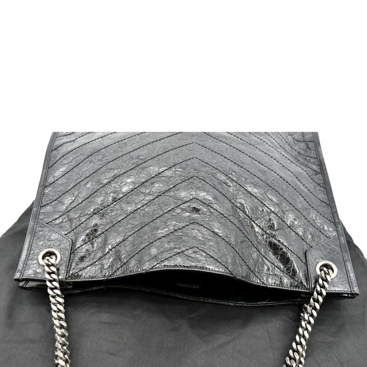 SAINT LAURENT Niki Large Crinkle Leather Shopper Tote Bag Black