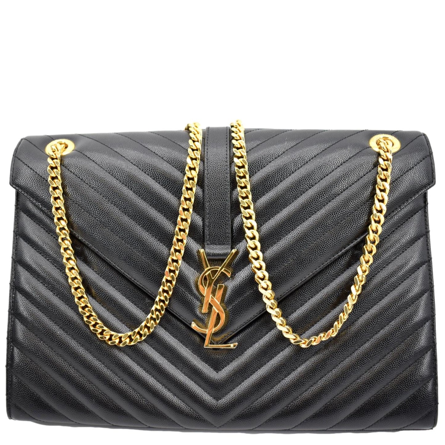 SAINT LAURENT Large Envelope Mix Matelasse Grain De Poudre Chain Shoulder Bag Black
