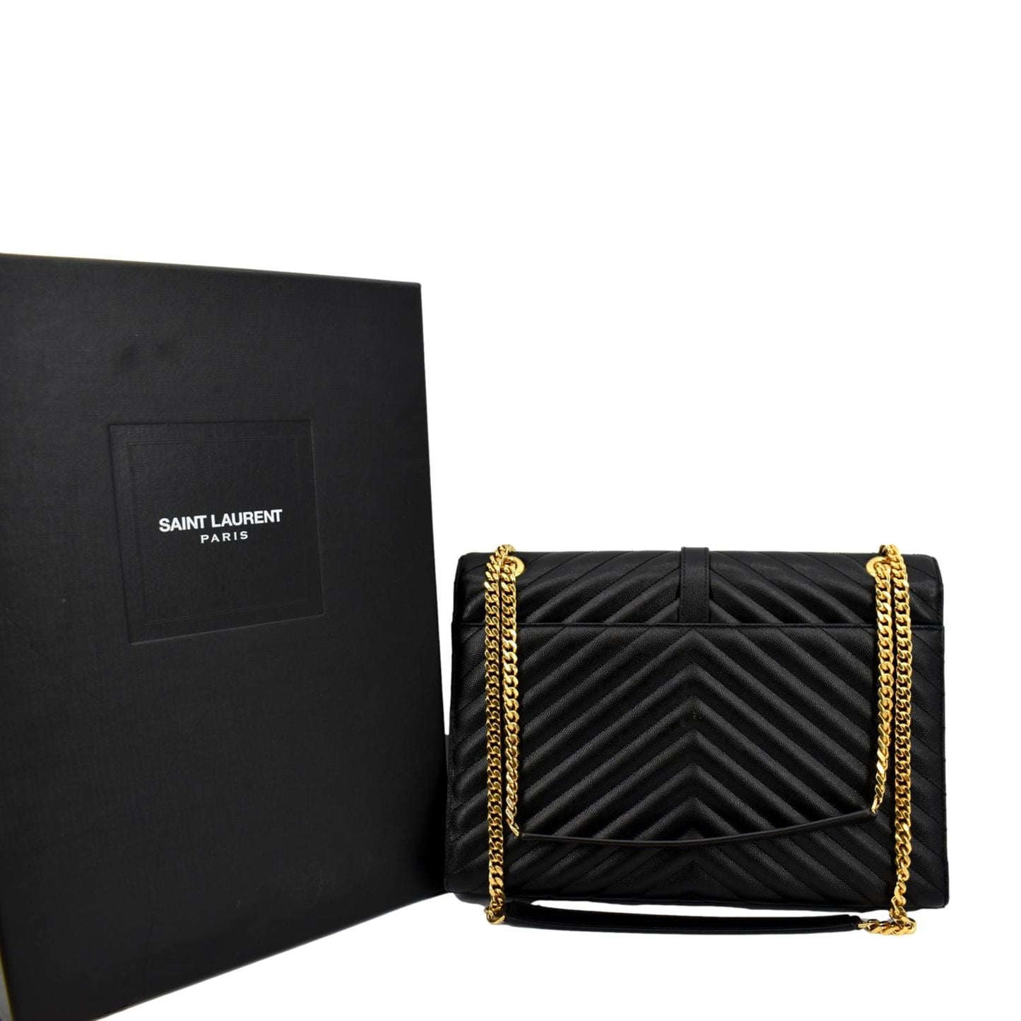 SAINT LAURENT Large Envelope Mix Matelasse Grain De Poudre Chain Shoulder Bag Black