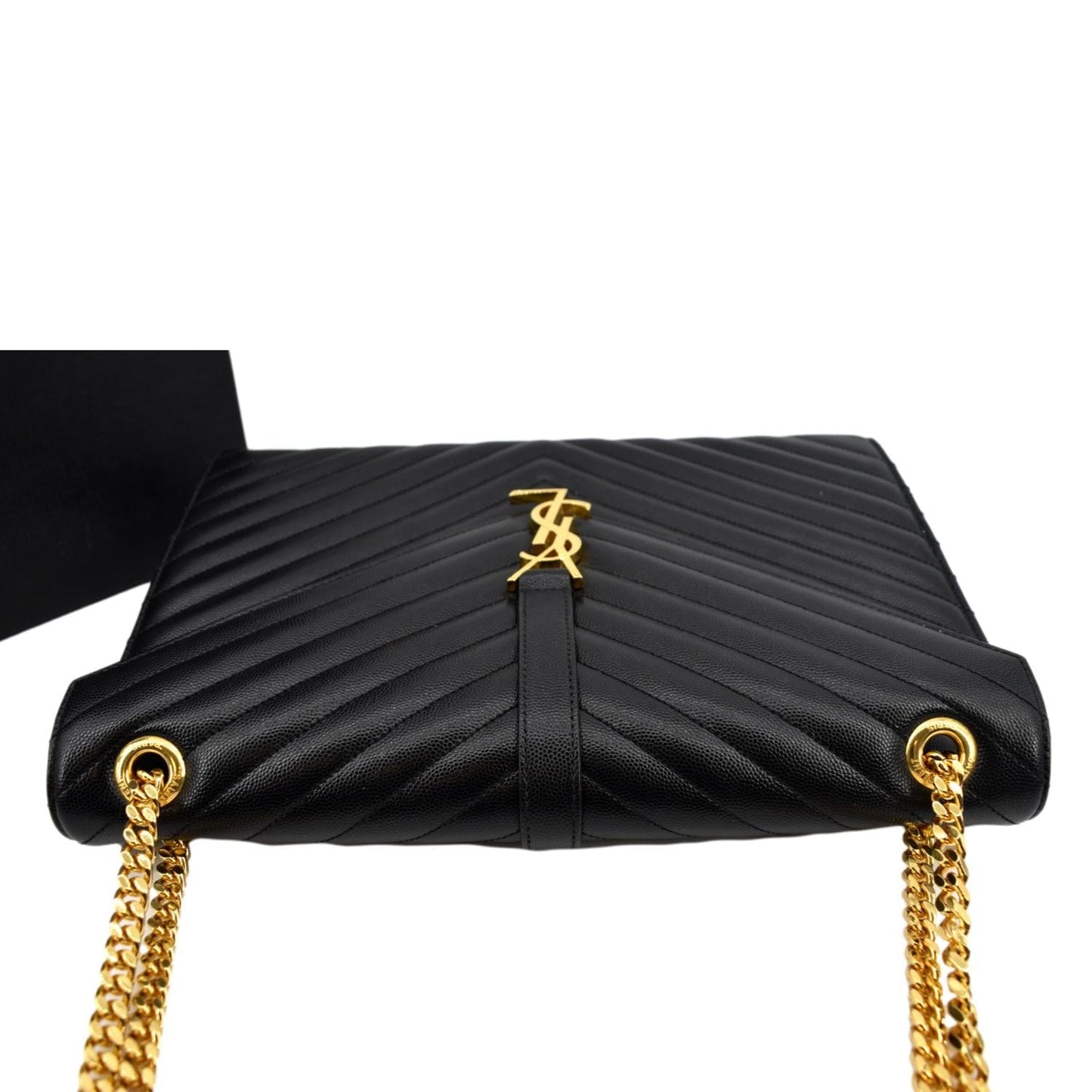 SAINT LAURENT Large Envelope Mix Matelasse Grain De Poudre Chain Shoulder Bag Black