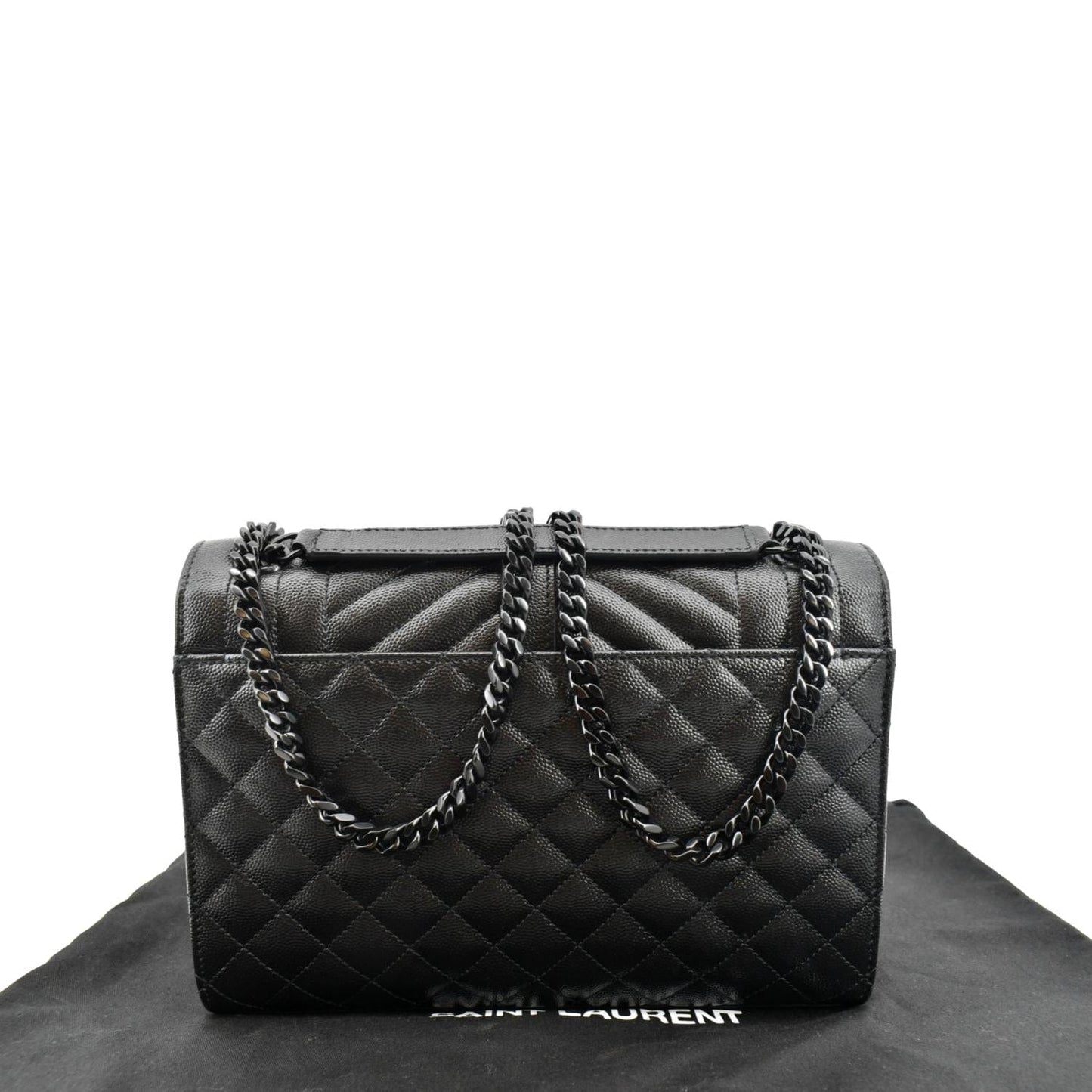 SAINT LAURENT Medium Envelope Leather Chain Shoulder Bag Black