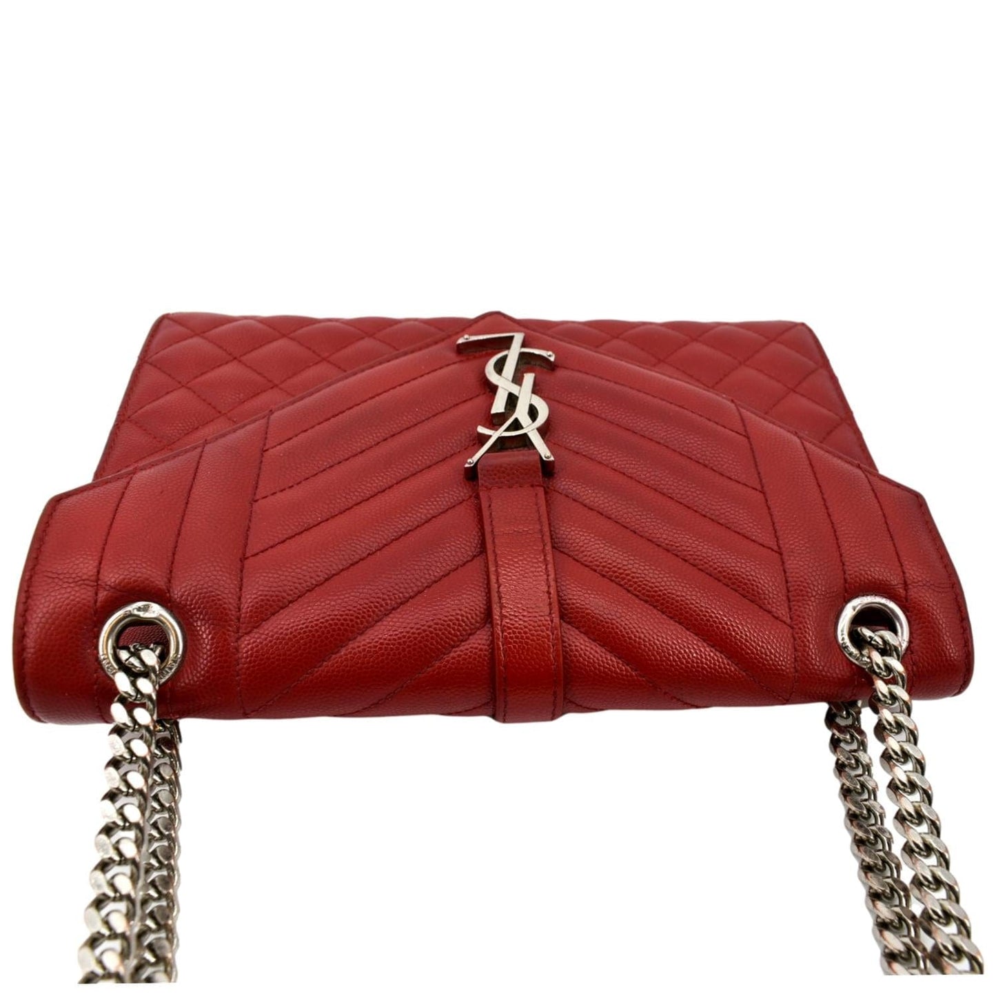 SAINT LAURENT Envelope Flap Matelasse Leather Shoulder Bag Red