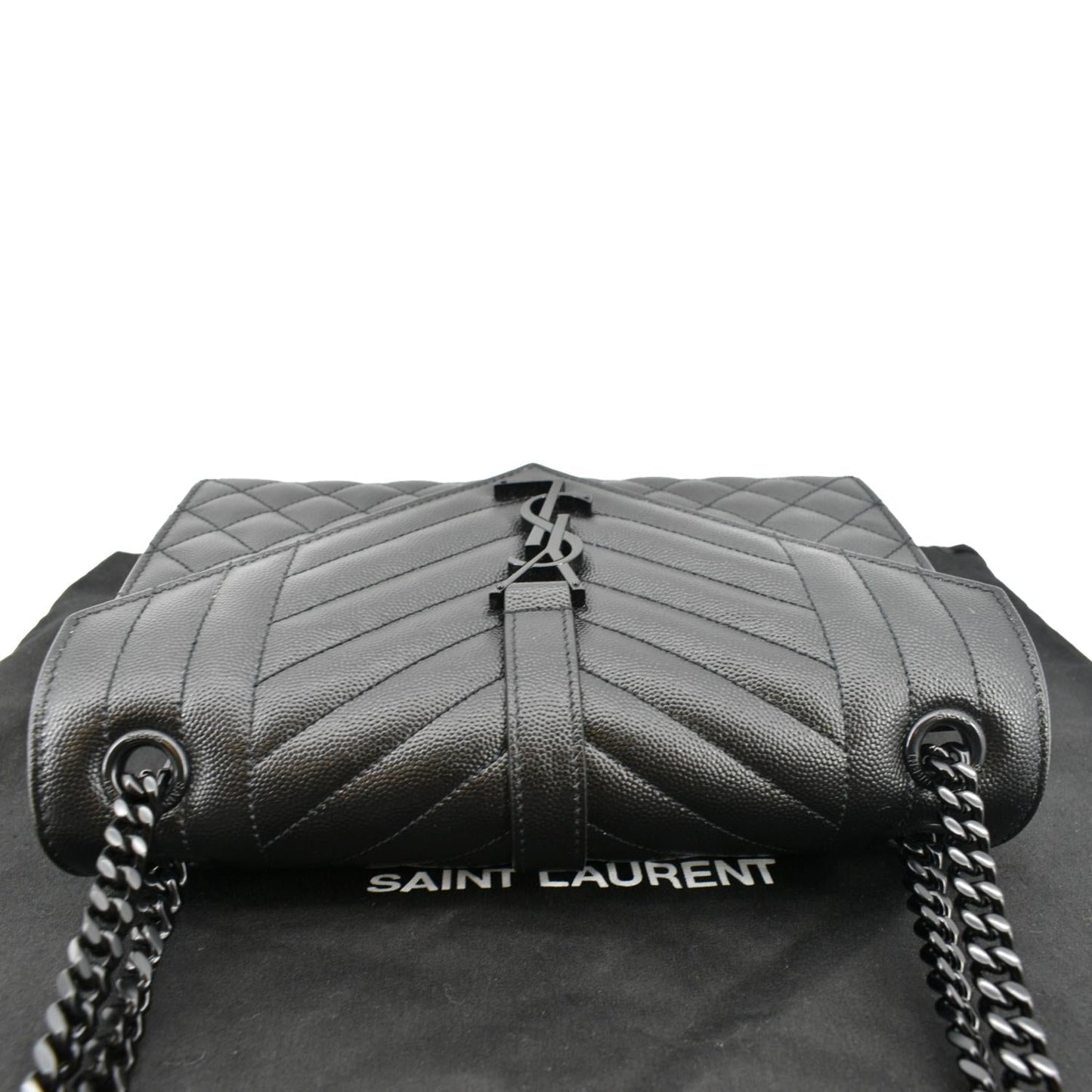 SAINT LAURENT Medium Envelope Leather Chain Shoulder Bag Black