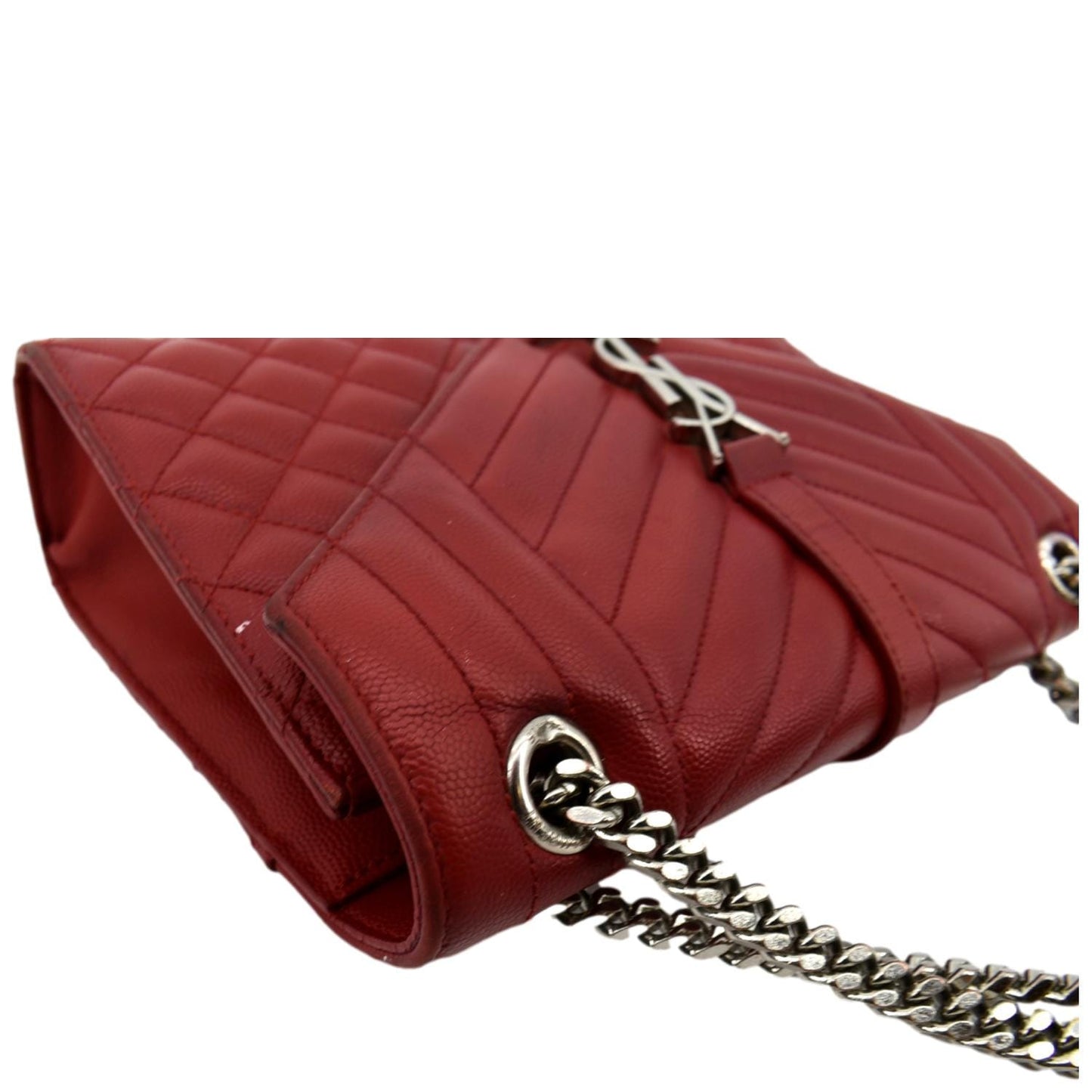 SAINT LAURENT Envelope Flap Matelasse Leather Shoulder Bag Red
