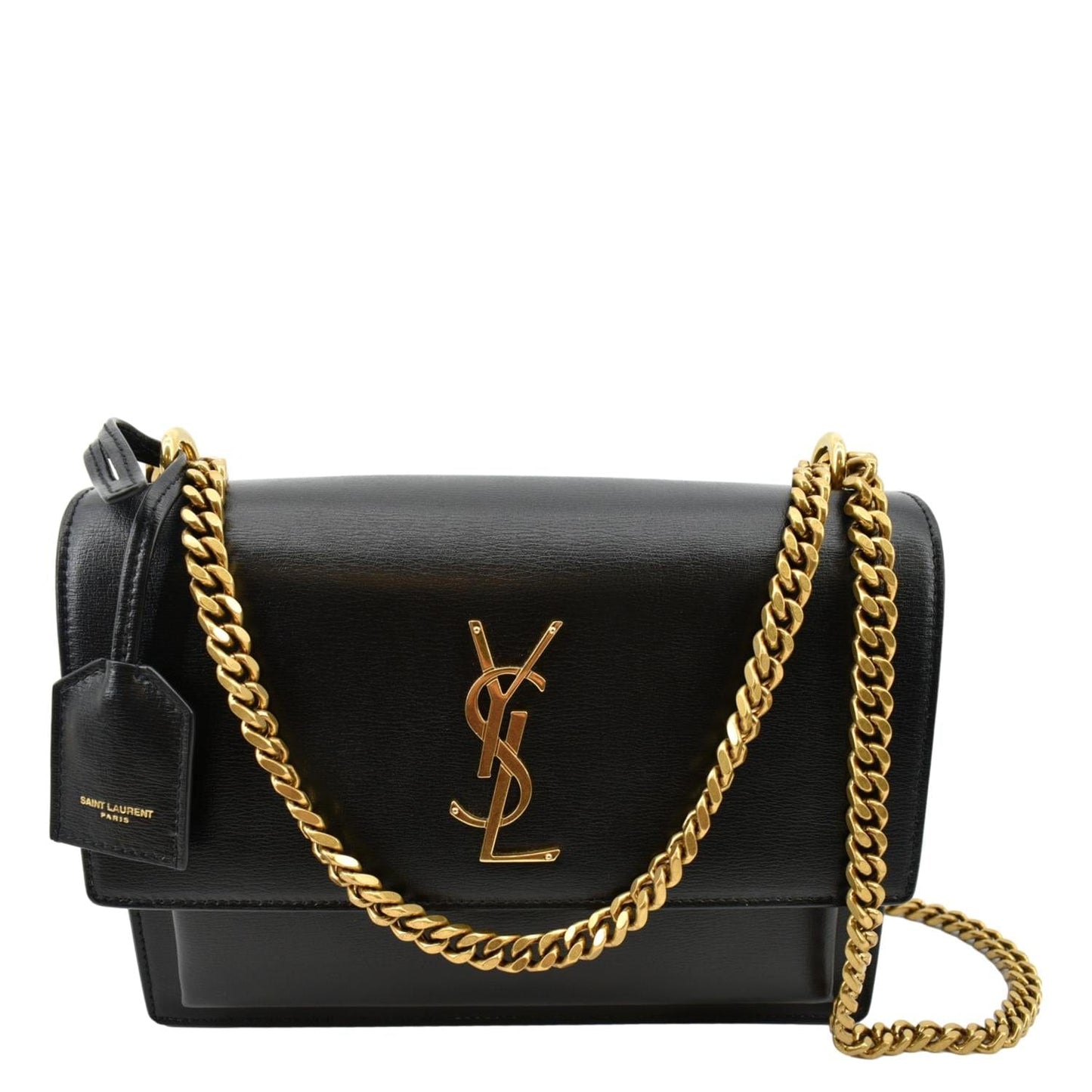 SAINT LAURENT Monogram Sunset Medium Leather Shoulder Bag Black
