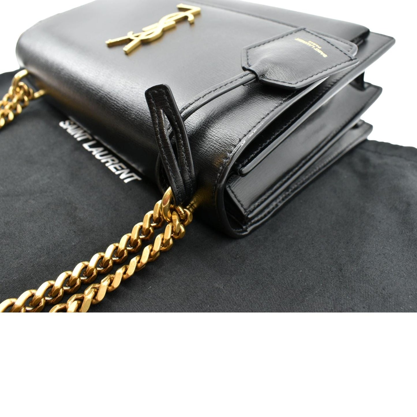 SAINT LAURENT Monogram Sunset Medium Leather Shoulder Bag Black