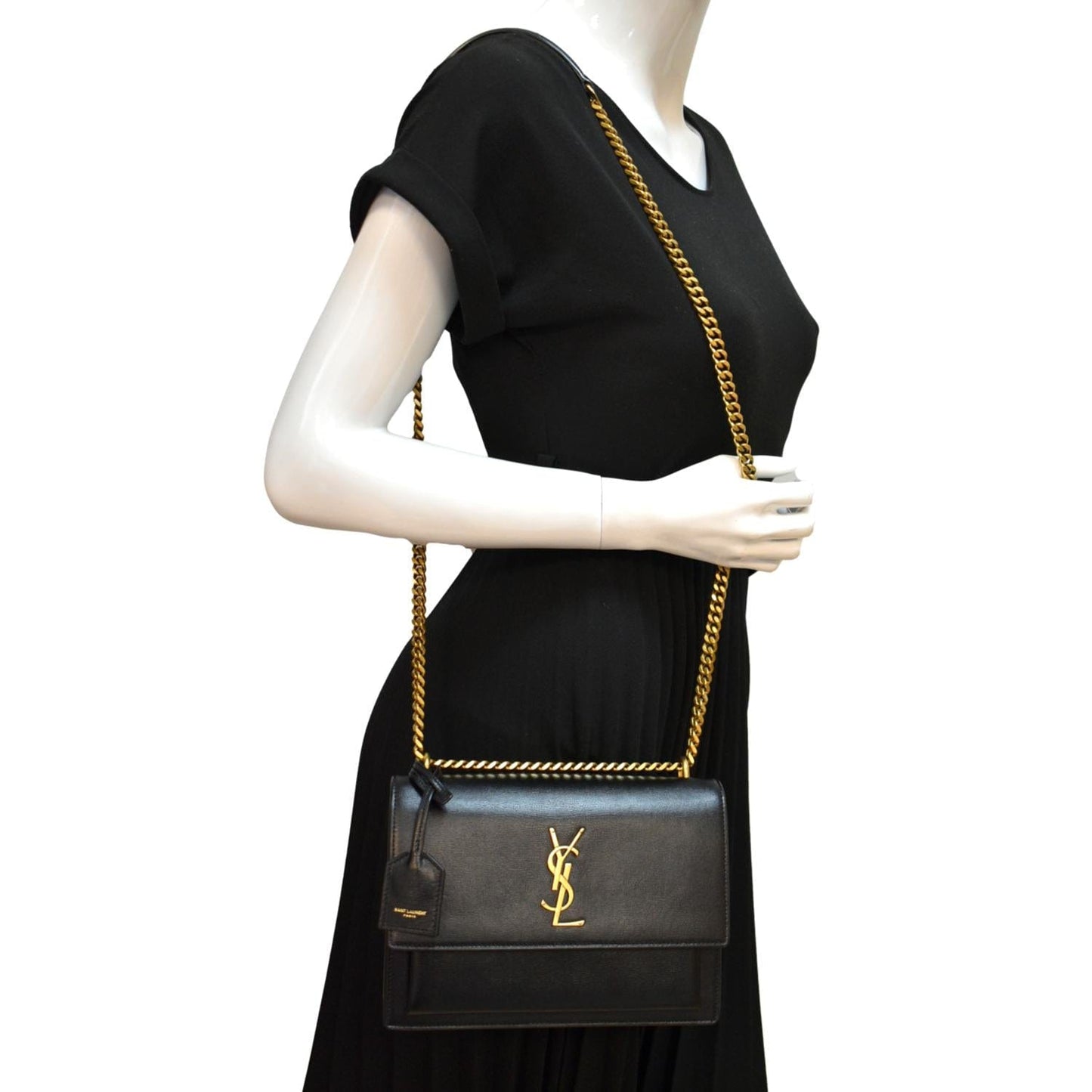 SAINT LAURENT Monogram Sunset Medium Leather Shoulder Bag Black
