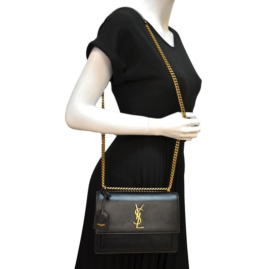 SAINT LAURENT Monogram Sunset Medium Leather Shoulder Bag Black