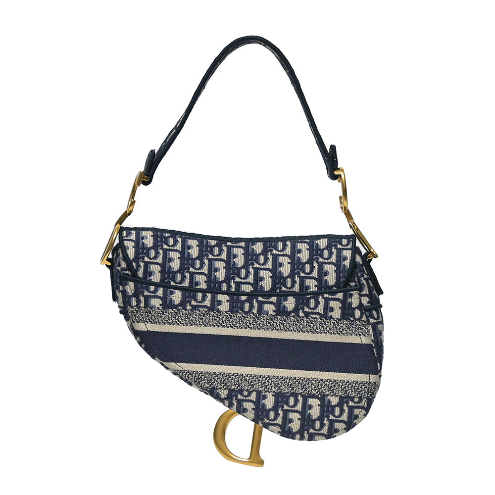 Blue Dior Oblique Embroidery Saddle Bag [Clearance Sale]