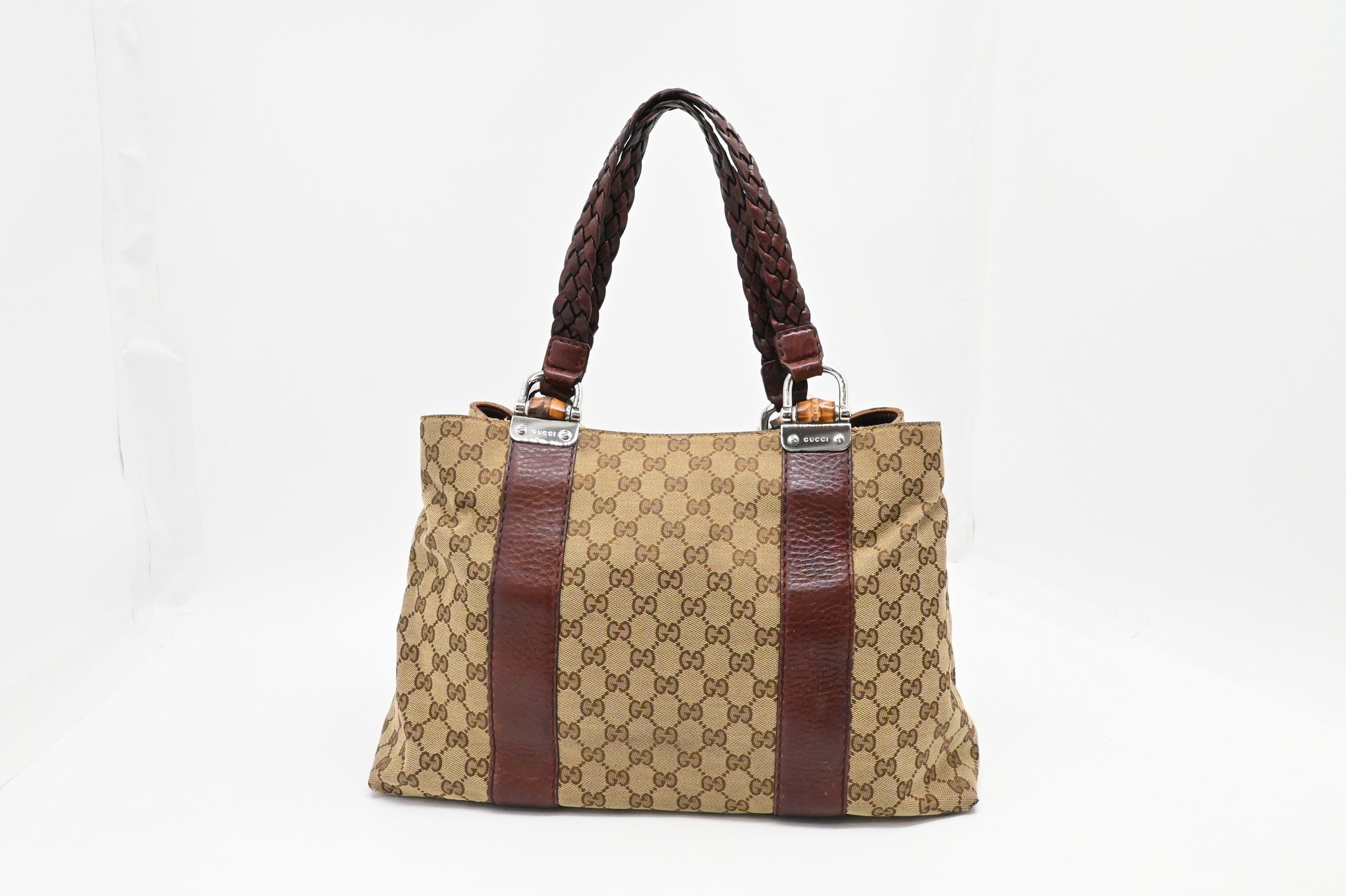 Gucci Bamboo Tote in Brown GG Canvas