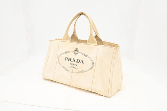 Prada Large Canapa Tote in White Canvas