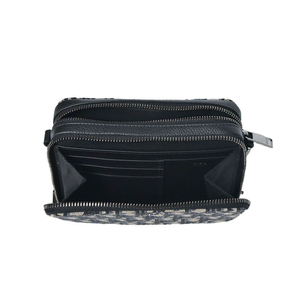 Beige and Black Dior Oblique Jacquard Pouch with Strap (Rented Out)
