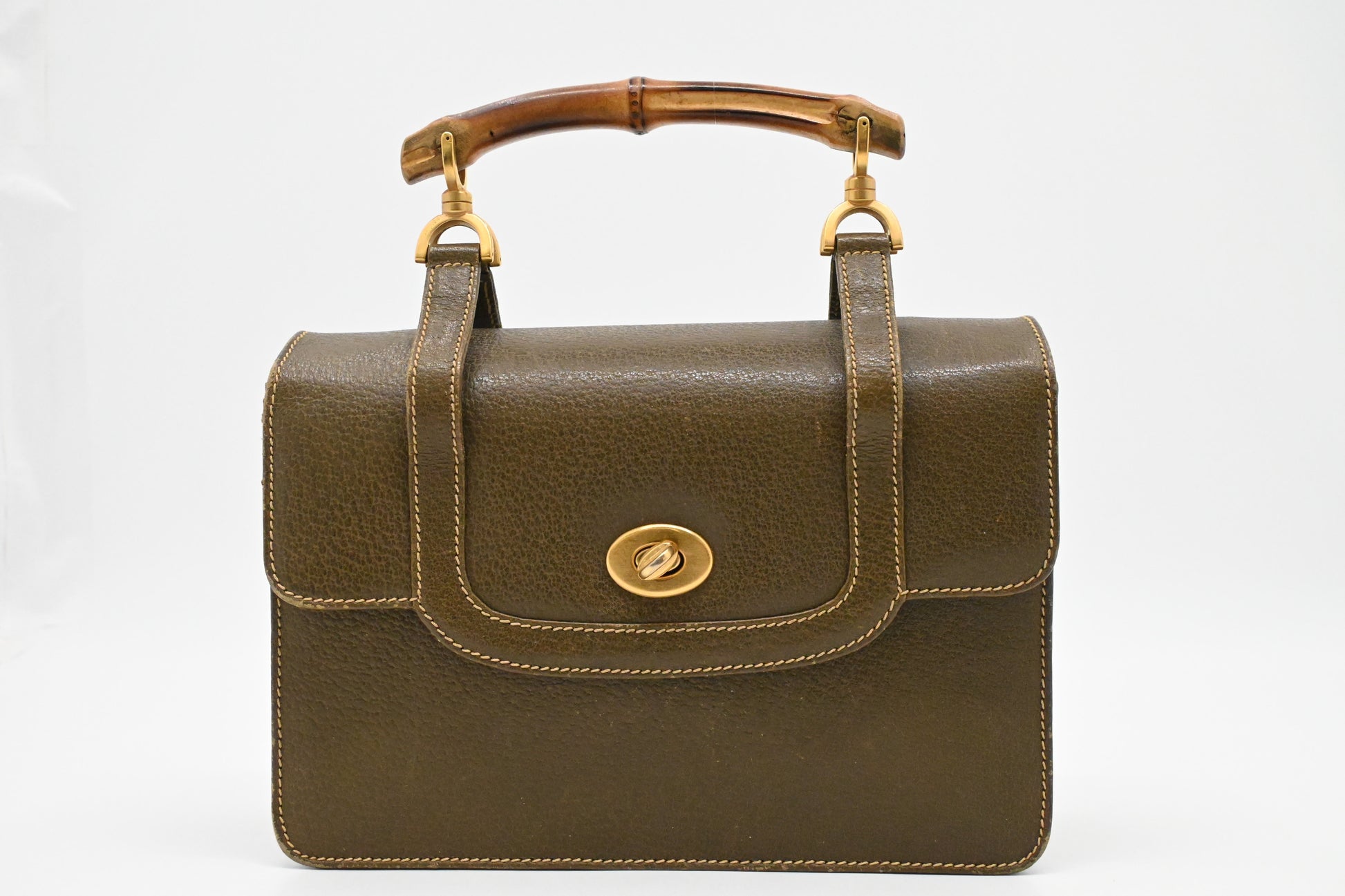 Gucci Bamboo Handbag in Olive Green Leather