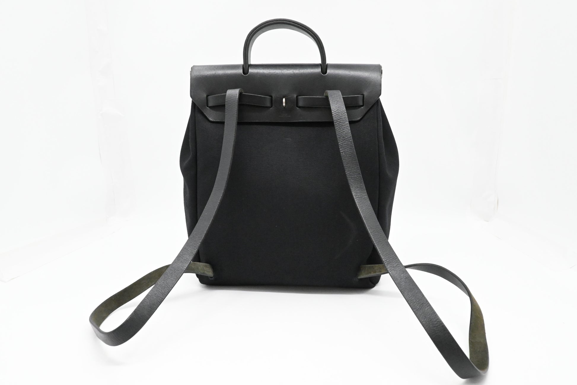 Hermes Toile Herbag A Dos PM Backpack in Black Canvas