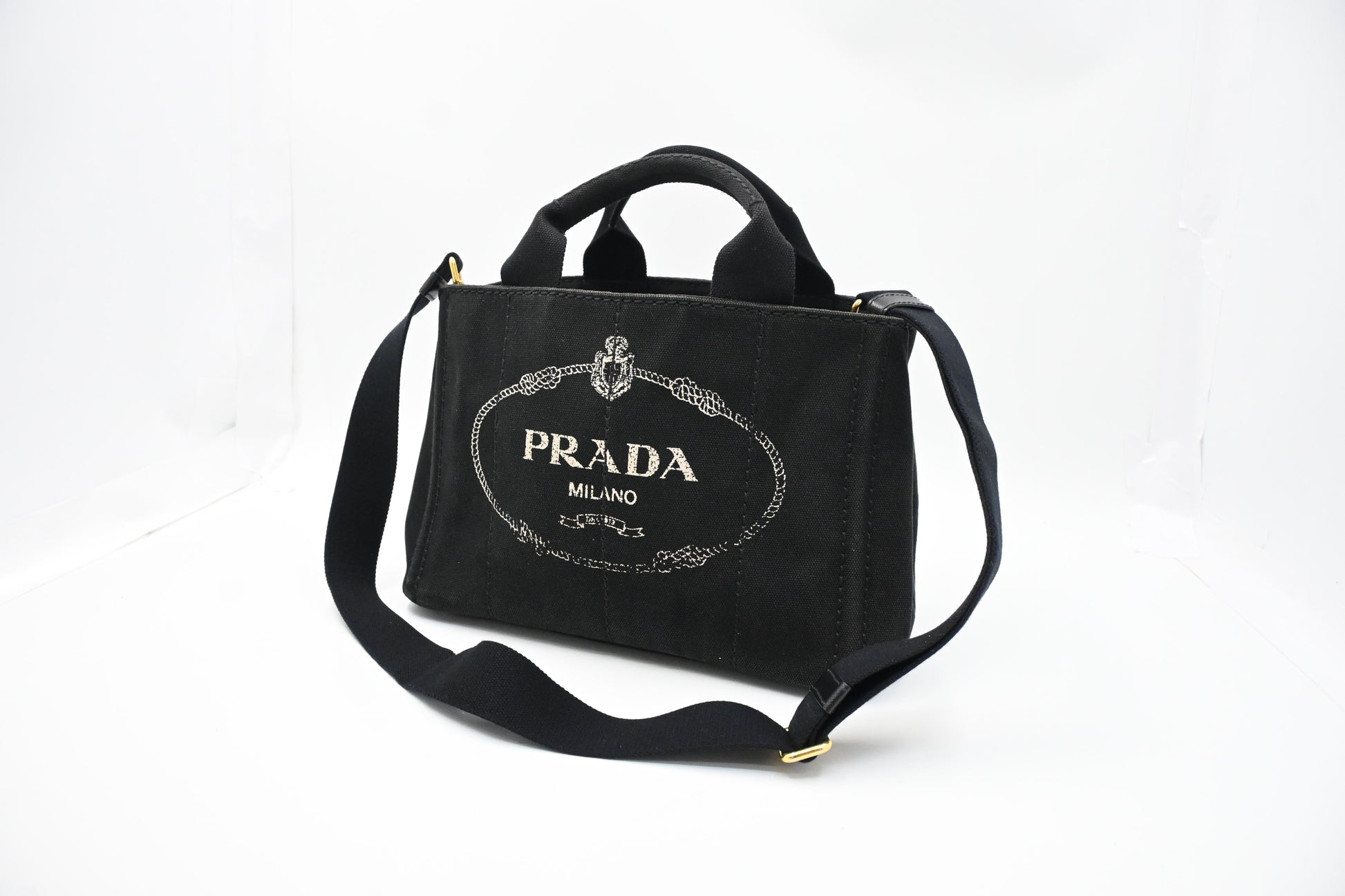 Prada Canapa Small Tote in Black Canvas